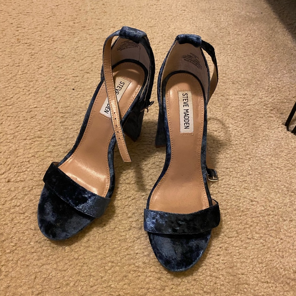 Blue Velvet Block Heeled Sandal